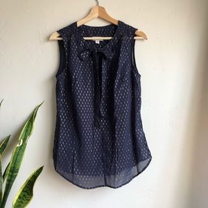 Merona Navy Sparkle Tie Neck Tank Blouse